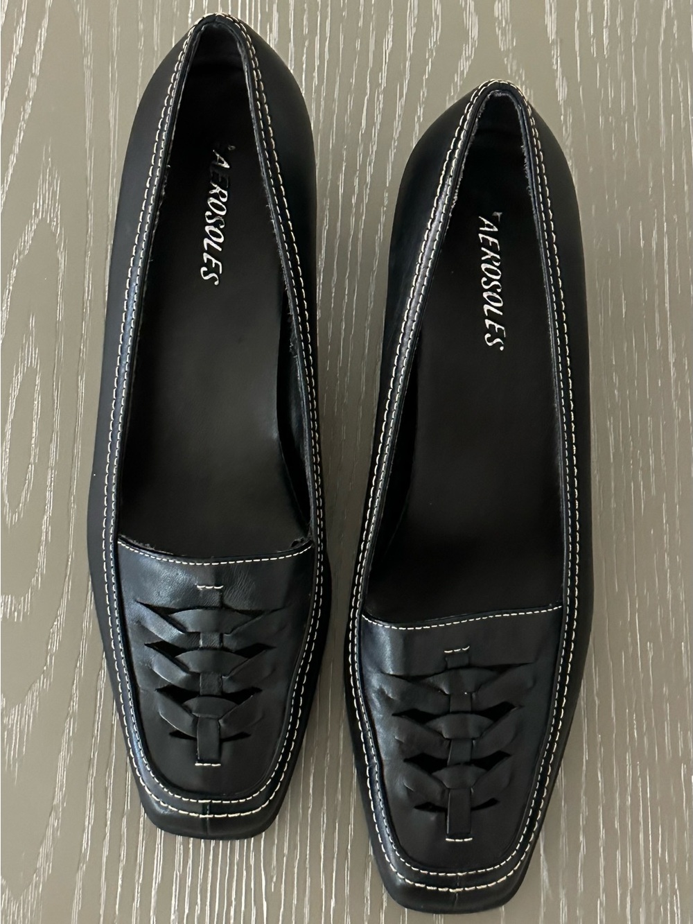 AEROSOLES Black Woven Leather Pump Loafers - Size 8.5